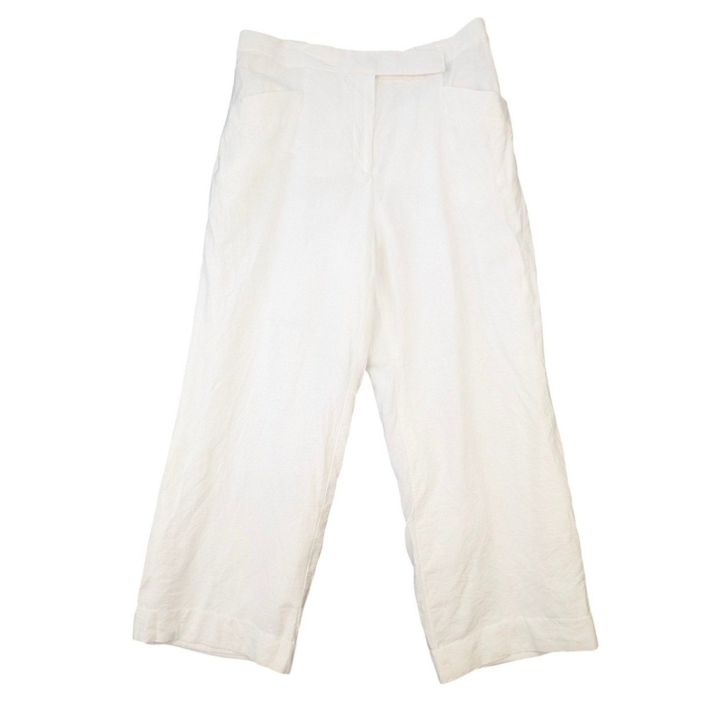 Club Monaco White Linen Blend Wide Leg Cropped Pants Sz 10 High Rise Minimalist